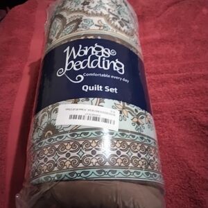 Wongs Bedding Full Quilt Set - Elegant Brown and Blue 3 Piece Set